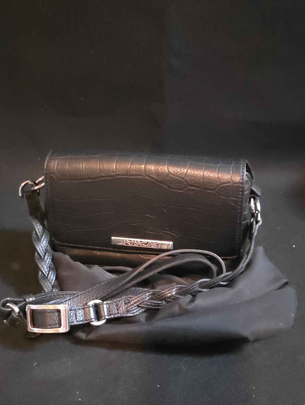 Retired Brighton 3-in-1 Black Croc-Embossed Handbag